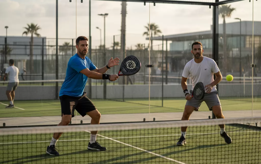 Kerja sama pasangan padel dalam rally untuk menjaga keseimbangan permainan ganda
